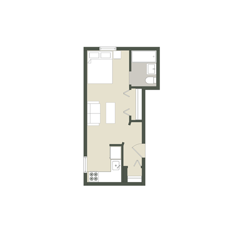 Floor plan for studio, 1 bath, 332 sqft